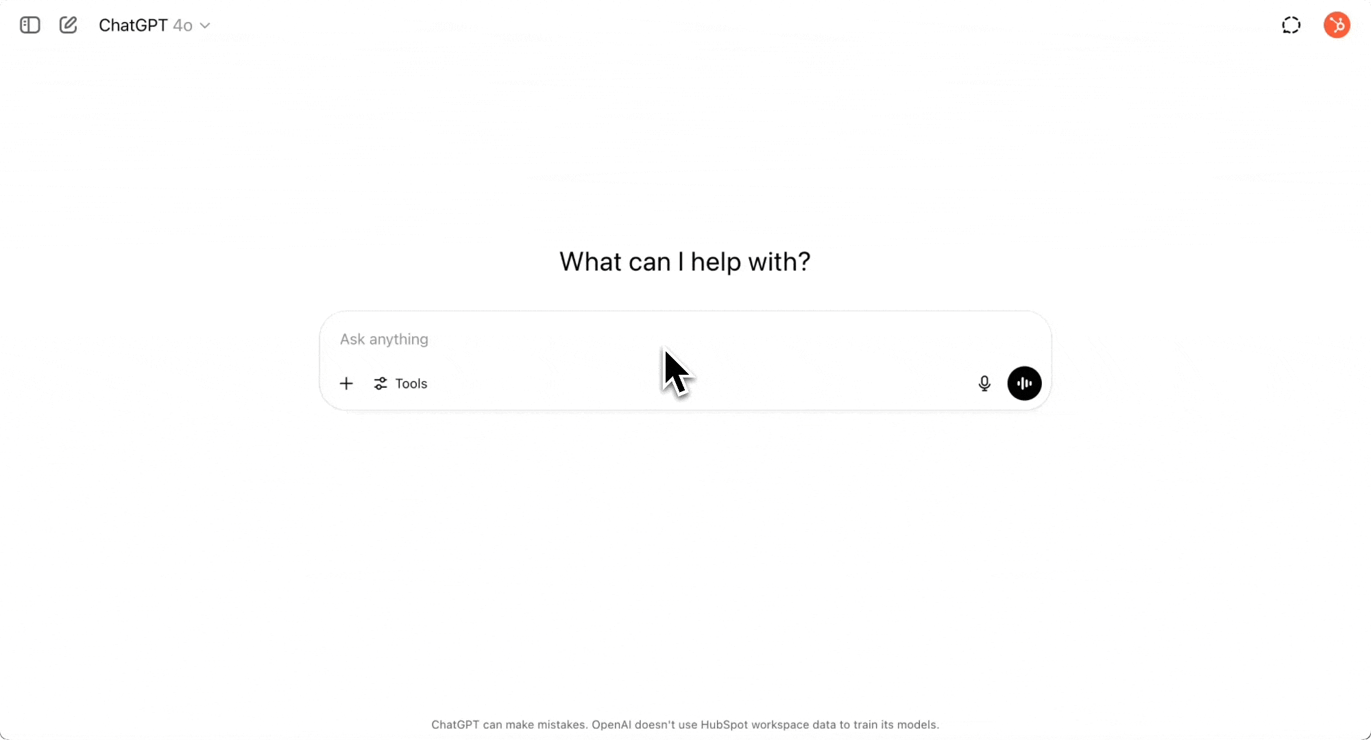 Screenshot of ChatGPT web interface confirming that the HubSpot connector is connected and active.