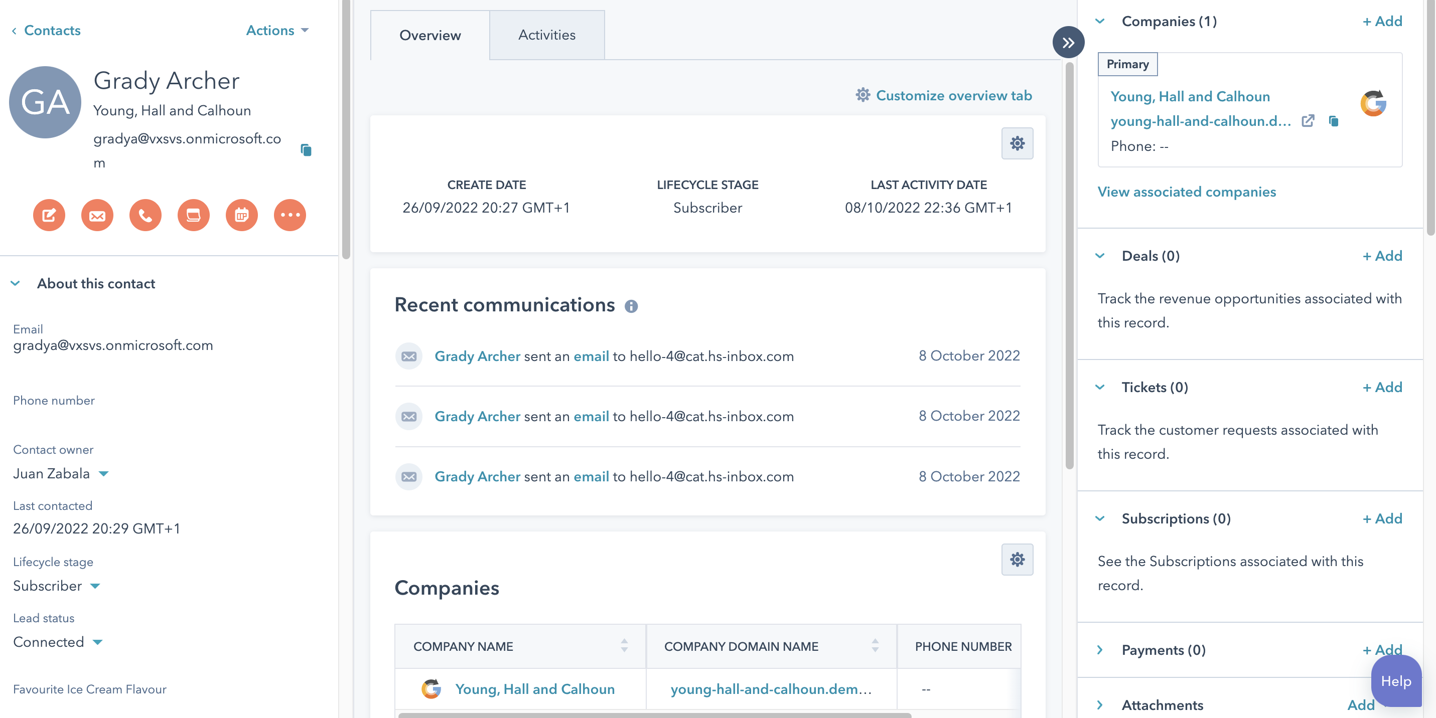 HubSpot updates records overview tab