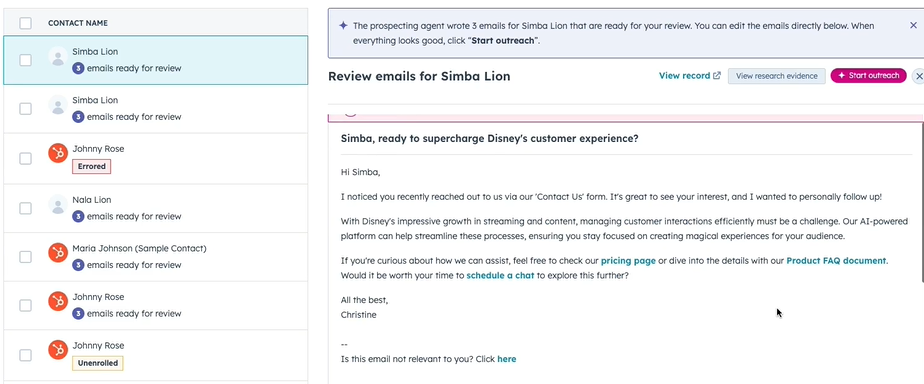 HUBSPOT PROSPECTING AGENT