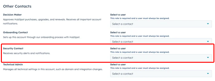 Designate a security contact in HubSpot