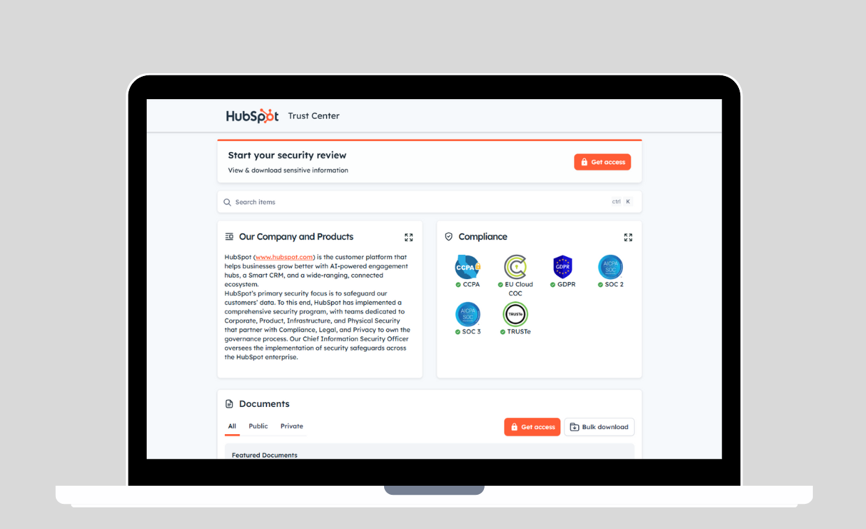 HubSpot Trust Center home page